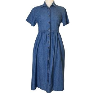 LL Bean Vintage Denim Dress Jean Maxi Long 6 S Small